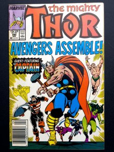 The Mighty Thor #390 (1988) - Newsstand - Avengers Assemble with The Cap! - VF