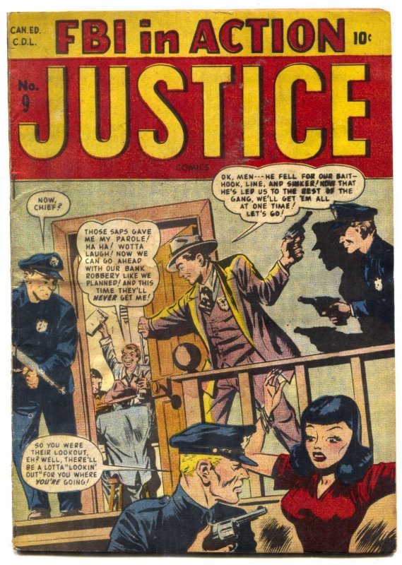 Justice #9 1948- Canadian edition- Golden Age Crime FN