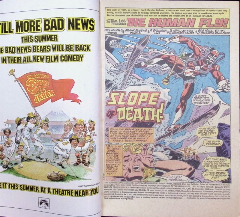 HUMAN FLY Comic Issue 13 — Stuntman Hero Bill Mantlo — 1978 Marvel Universe VG+