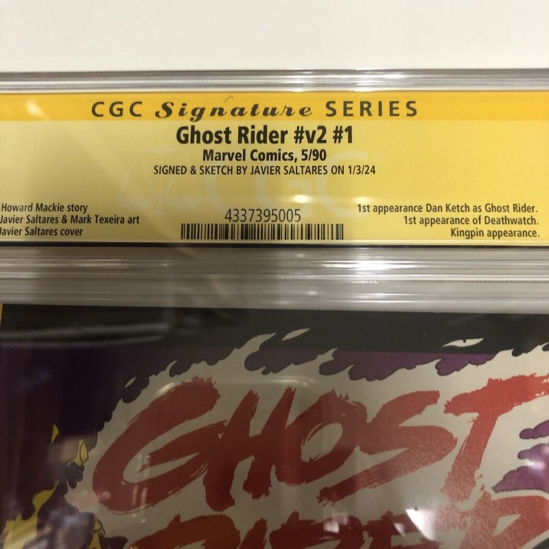 Ghost Rider (1990) V2 # 1 (CGC 9.6 SS) Signed & Sketch Javier Saltares* Marvel