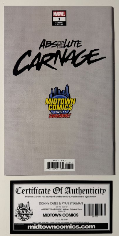 Absolute Carnage #1 Midtown Comics (2019) Signed by Cates and Stegman w/ COA!