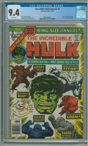 The Incredible Hulk Annual #5  (1976) CGC 9.4!