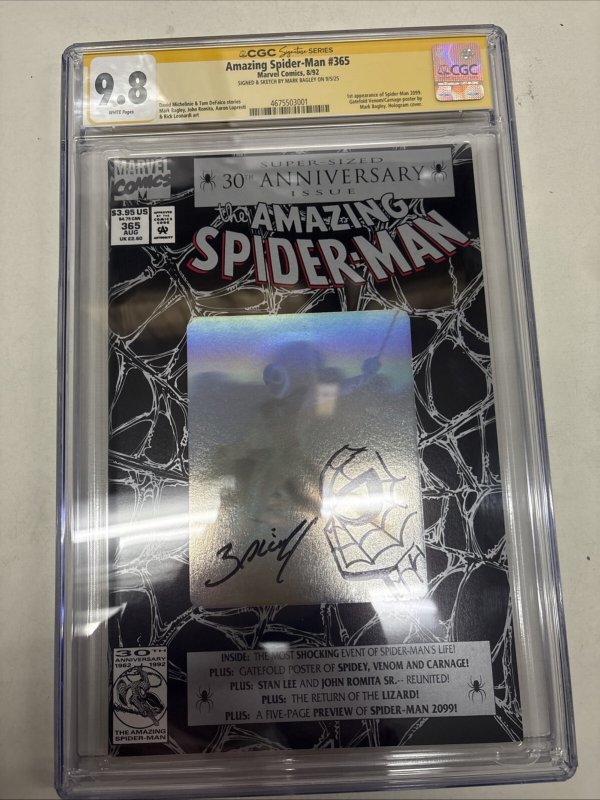 Amazing Spider-Man (1992) # 365 (CGC 9.8) Signed & Sketch Mark Bagley  * 1st App