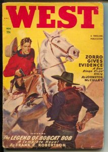 West 11/1949-Thrilling-Zorro -Johnston McCulley-hero pulp--gunfight cover-VG