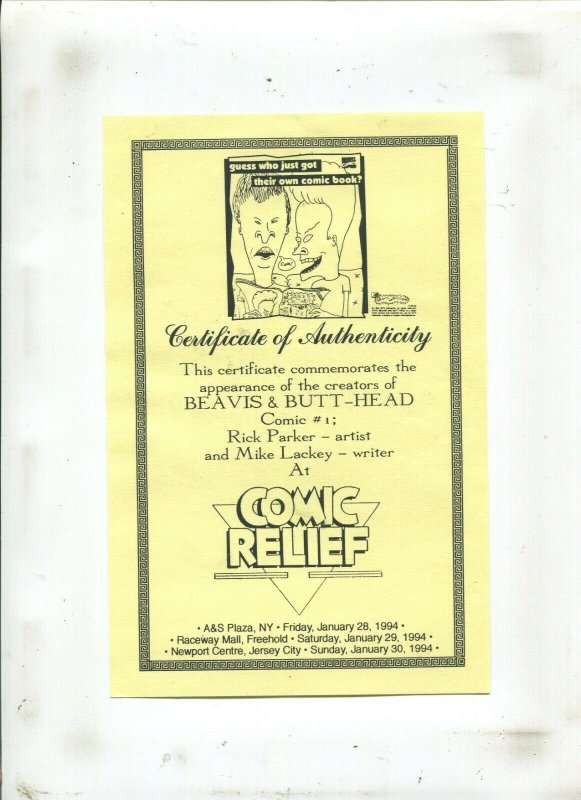 Beavis & Butt-Head #1 - Signed Rick Parker & Mike Lackey - 1st B&BH (9.2OB) 1994