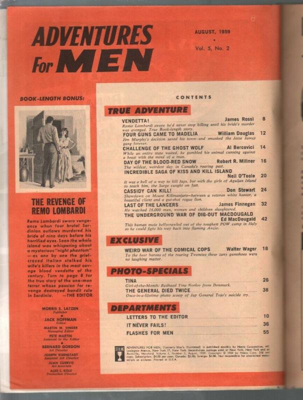 Adventures For Men 8/1959-Nazi POW prison break-bootleg whiskey-G