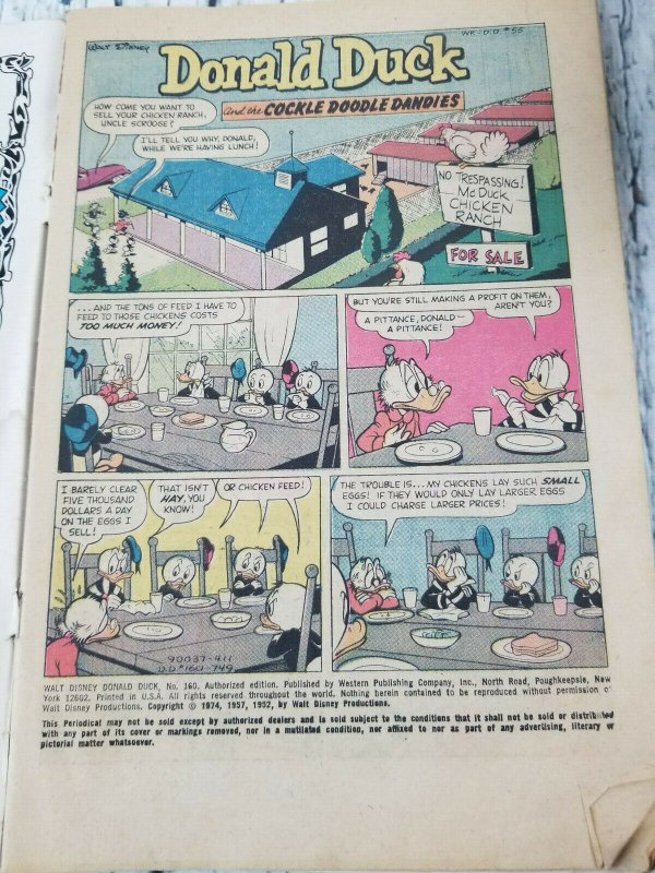 Whitman Walt Disney Donald Duck #160 Bronze Age 1974 Comic 25 Cent GD/VG