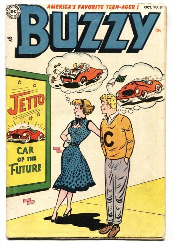 Buzzy #59 1954- DC Teenage humor- Race car cover- VG-