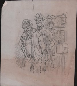 Man Being Arrested Pencil Sketch By Frank Thorne