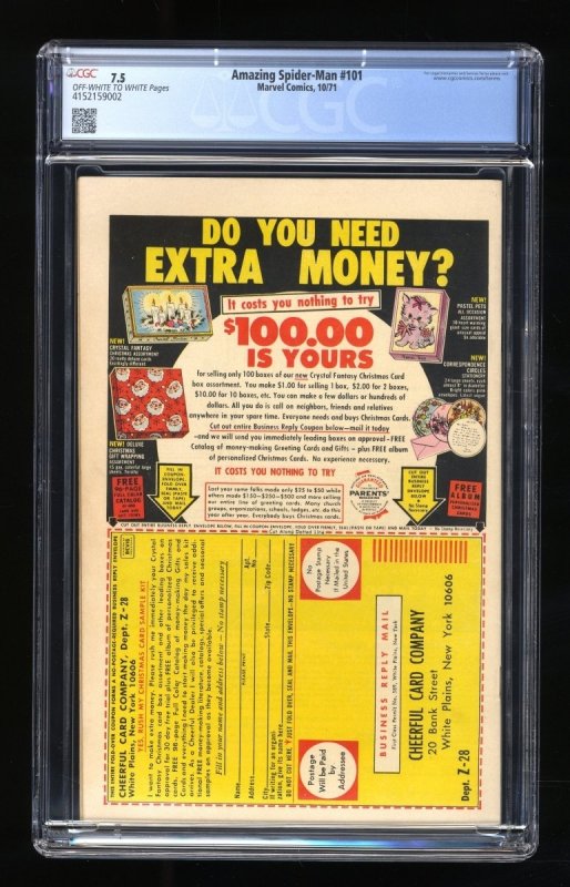 Amazing Spider-Man #101 CGC VF- 7.5 Off White to White 1st Appearance Morbius!