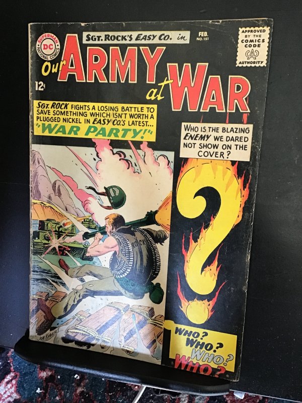 Our Army at War #151  (1965) intro Enemy Ace by Kubert key! Black cover! VG Wow!