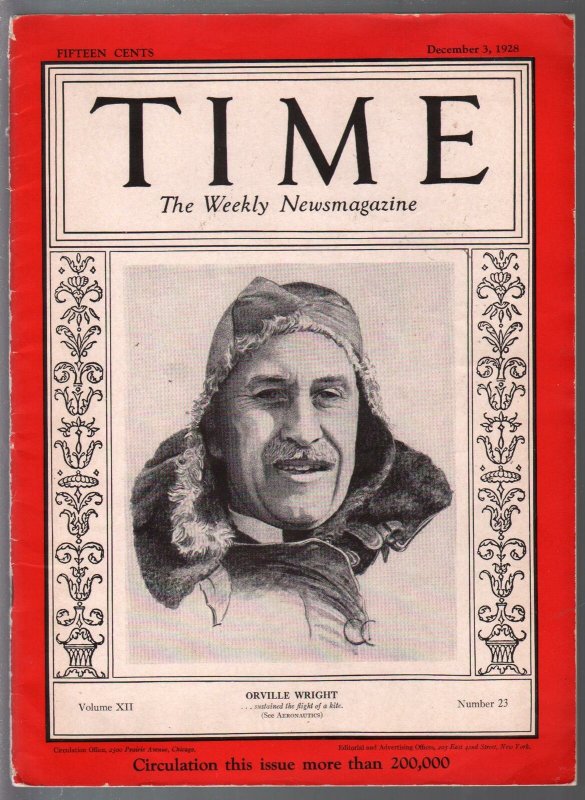 Time 12/3/1928-Orville Wright-Prohibition & Corruption-historic-VG