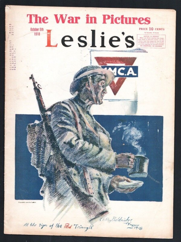 Leslie's Illustrated Weekly 10/5/1918--War cover art by C. Leroy Baldridge-Th...