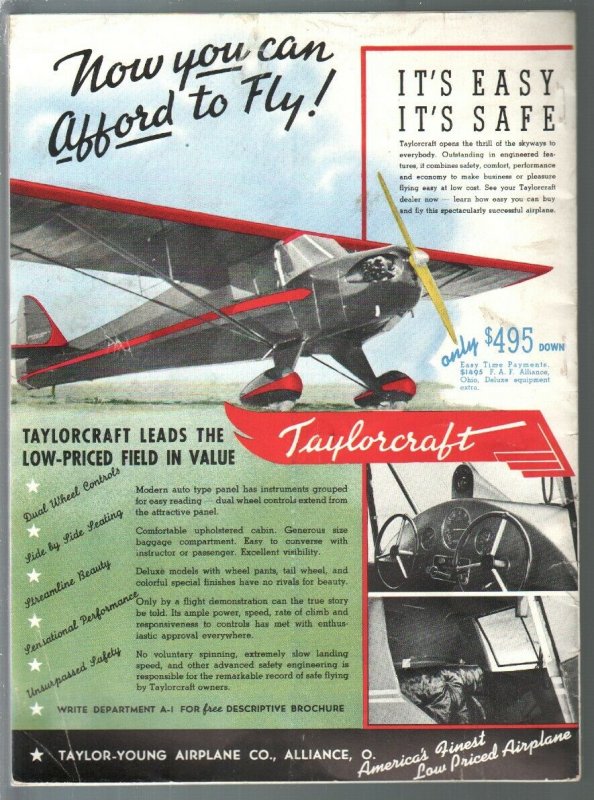 Popular Aviation 4/1938-One Man Air Force-pre WWII-pulp thrills-FN