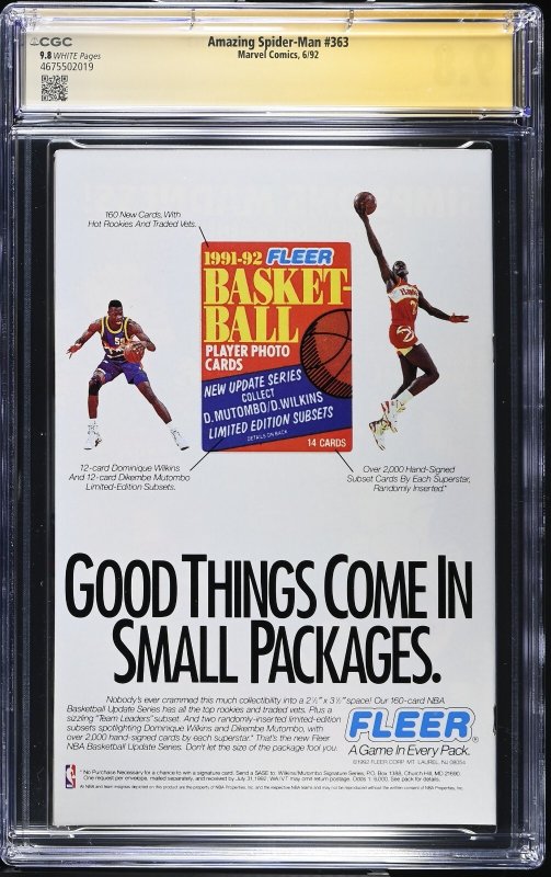 Amazing Spider-Man (1992) # 363 (CGC 9.8 SS) Signed Mark Bagley Carnage