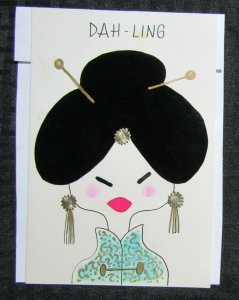 DAH-LING YOU'RE CHAR-MING Birthday Cartoon Girl 5x7 Greeting Card Art #B8824