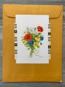 IF FLOWERS WERE GOOD WISHES Bouquet Yellow Ribbon 5x7 Greeting Card Art A9087