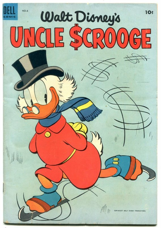 UNCLE SCROOGE #8 CARL BARKS ART 1954 ICE SKATING COVER VG/FN