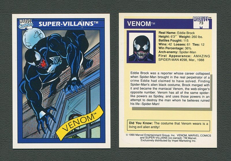 1990 Marvel Comics Card  #73 (Venom / 1st ever card Issue) / MINT