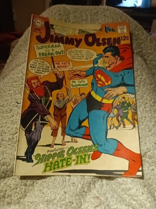 Superman's Pal Jimmy #118 (DC Comics 1969) Silver Age The Hippie Olsen Hate In!