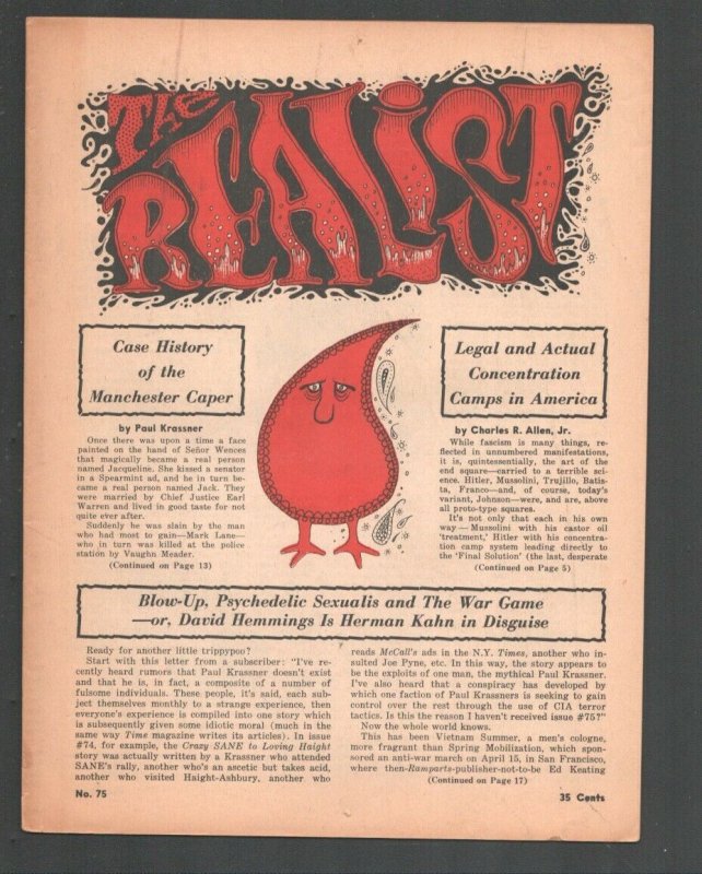 Realist #75 6/1967-Paul Krassner Counter culture mag-Underground comix type-FN