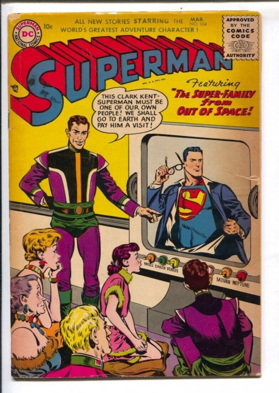 Superman #104 1956-DC -Super-Family From Outer Space-TV set cover-VG