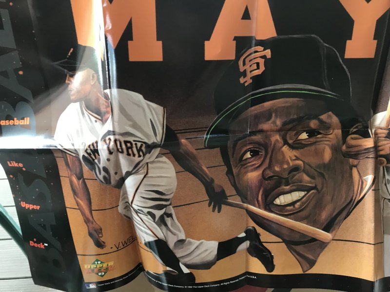 WILLIE MAYS Upper Deck BASEBALL MLB Promo Poster; 1992 22 x 34; NM, V. Wells art