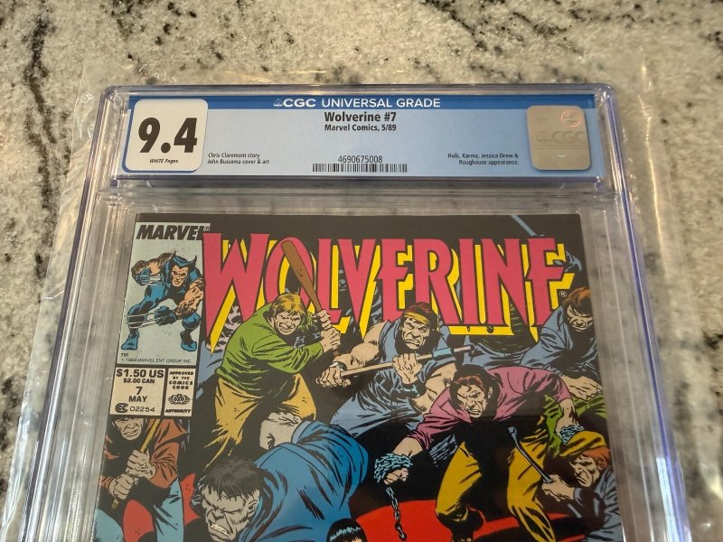 Wolverine # 7 CGC Graded 9.4 Marvel Comic Book Hulk Mr. Fixit 1989 X-Men JH24
