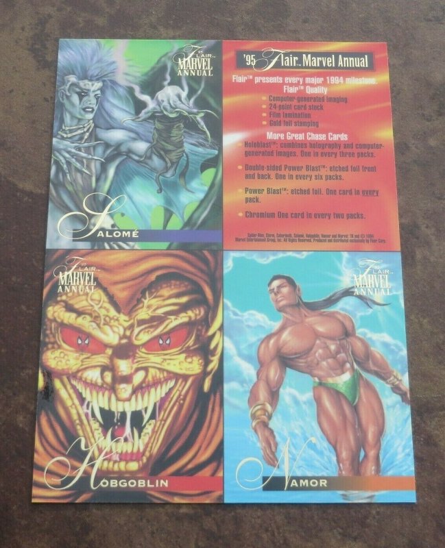 1995 Flair 4 Card Promo Sheet NM Spider-Man Storm Sabretooth Hobgoblin