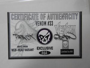 Venom #33 Web-Head White Virgin Variant LDT 800 W/ CoA!
