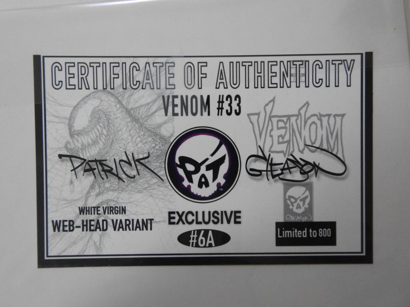 Venom #33 Web-Head White Virgin Variant LDT 800 W/ CoA!