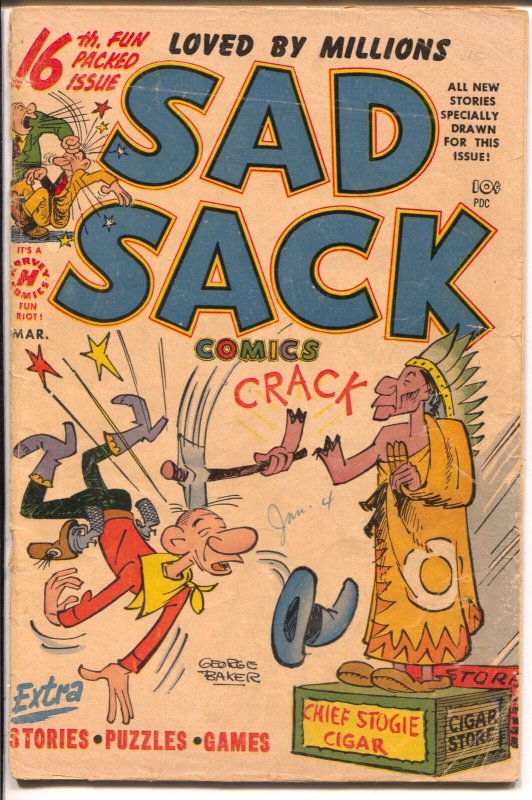 Sad Sack #16 1952-Harvey-cigar store Indian-George Baker art-G 