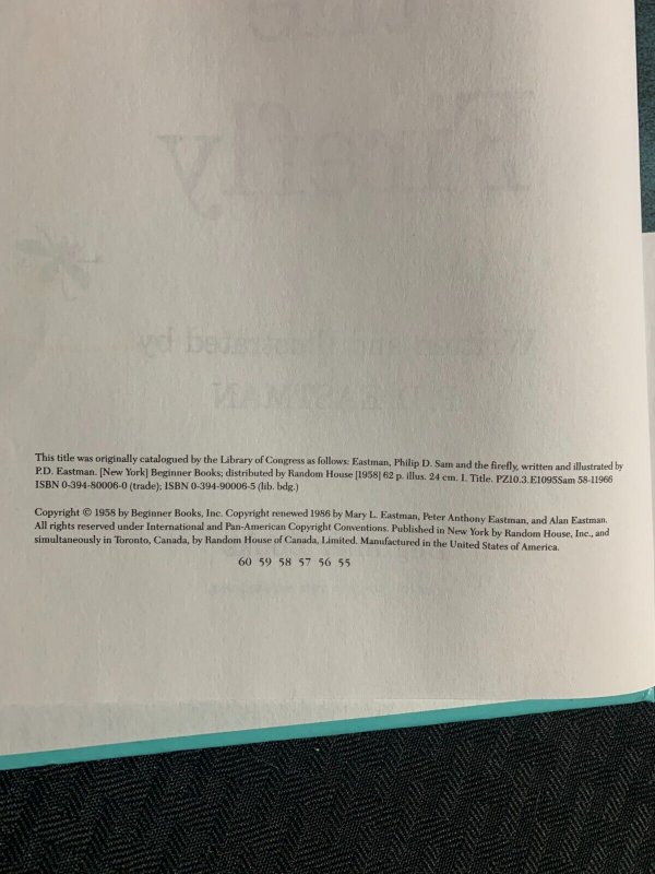 1986 SAM AND THE FIREFLY by P.D. Eastman HC FN 6.0 Beginner / Random House