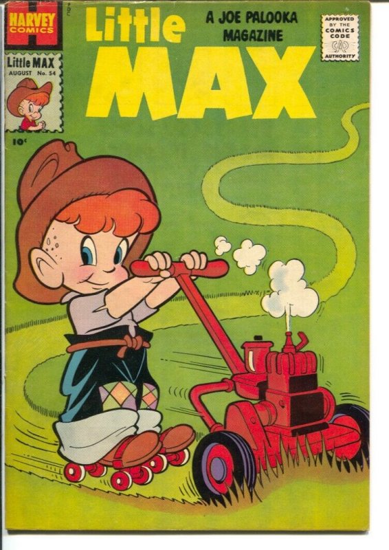 Little Max #54 1958-Harvey-Joe Palooka-roller skate lawn mower cover-FN+