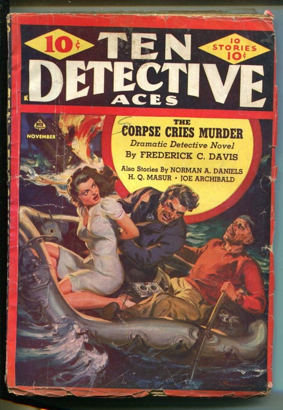 Ten Detective Aces 11/1942-Ace-Norman Saunders-bound babe-hardboiled-pulp-VG