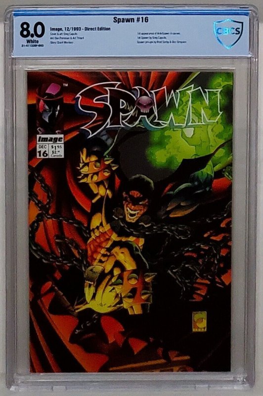 SPAWN #16 Direct Edition CBCS 8.0 1st Greg Capullo Spawn Image Comics