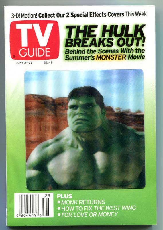 INCREDIBLE HULK TV guide, June 21-27 2003, 3-D Hologram, more in store, Grrrr