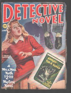 Detective Novel 6/1945-Thrilling-Earle Bergey hanged man cover-Mr & Mrs North...