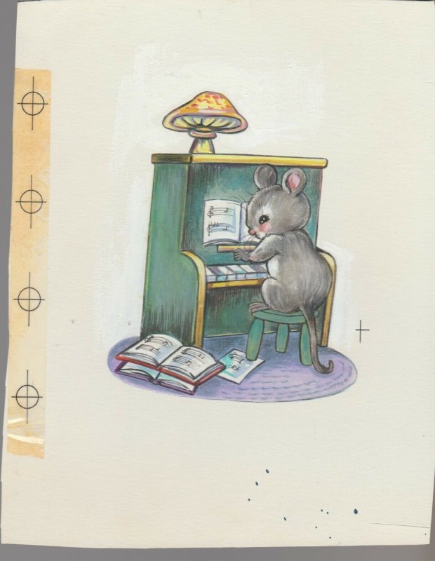 HAPPY BIRTHDAY Cute Mouse Playing Piano 6x8 Greeting Card Art #B8809