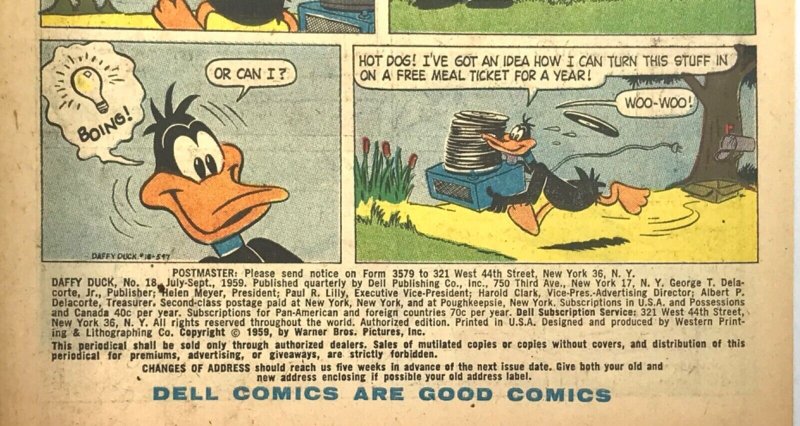 DAFFY DUCK Comic 18 — Looney Tunes Warner Bros.  — 1959 Dell Comics 36 Pages VG+ 