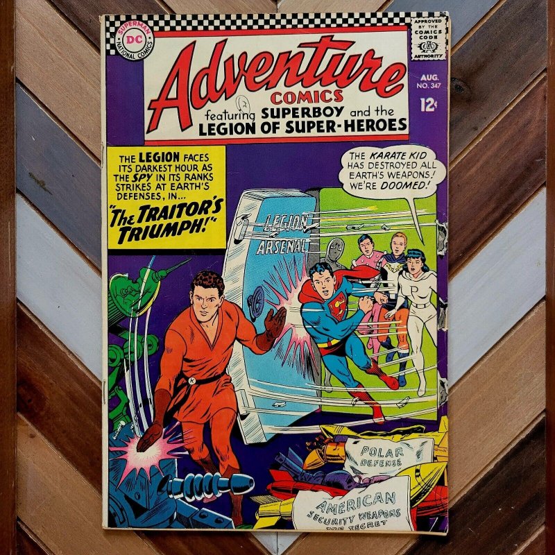 Adventure Comics #347 VG+ DC 1966, Shooter! 2nd apps FERRO LAD, KARATE KID +more 