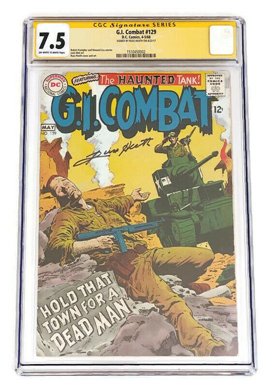 G.I. COMBAT #129 CGC 7.5 SINGLE HIGHEST GRADED SIGNED RUSS HEATH 1968 DC Comics