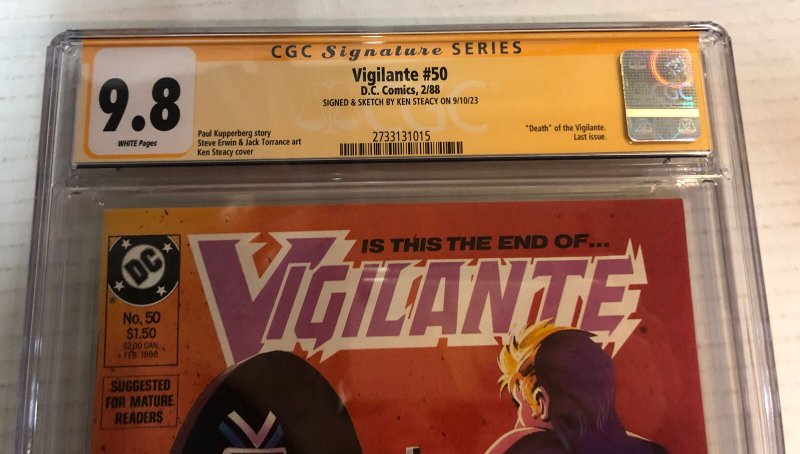 VIGILANTE (1988) #50 CGC 9.8 (SS) Signed & Sketched Ken Steacy ~ Census=1