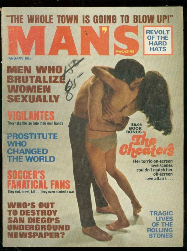 MAN'S MAGAZINE JAN 1971-SOCCER HOOLIGANS-ROLLING STONES VG