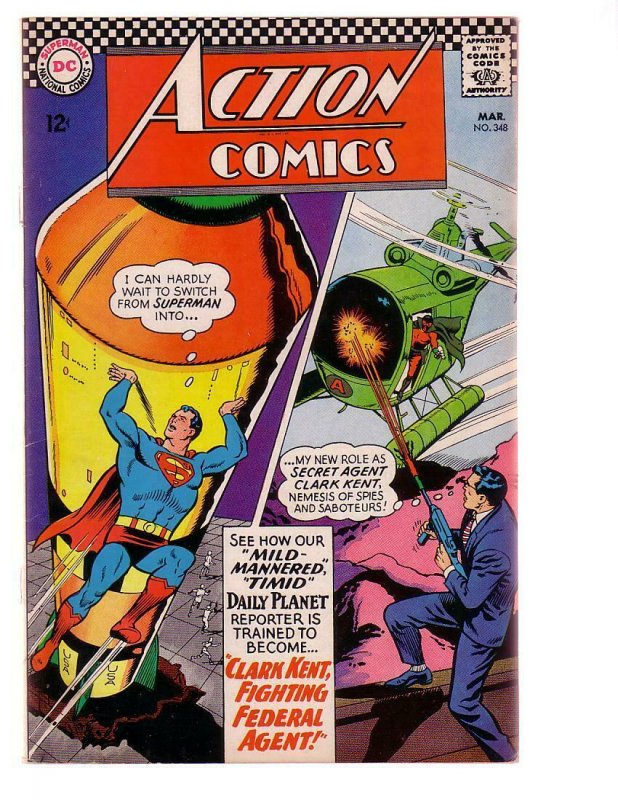 ACTION COMICS #348 1967-SUPERMAN-HELICOPTER/ROCKET CVR FN
