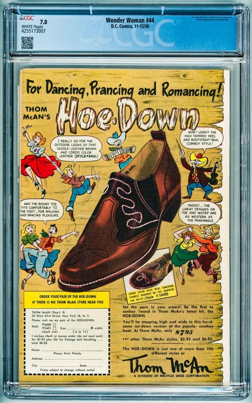 Wonder Woman #44 (1950) CGC 7.0! White Pages!