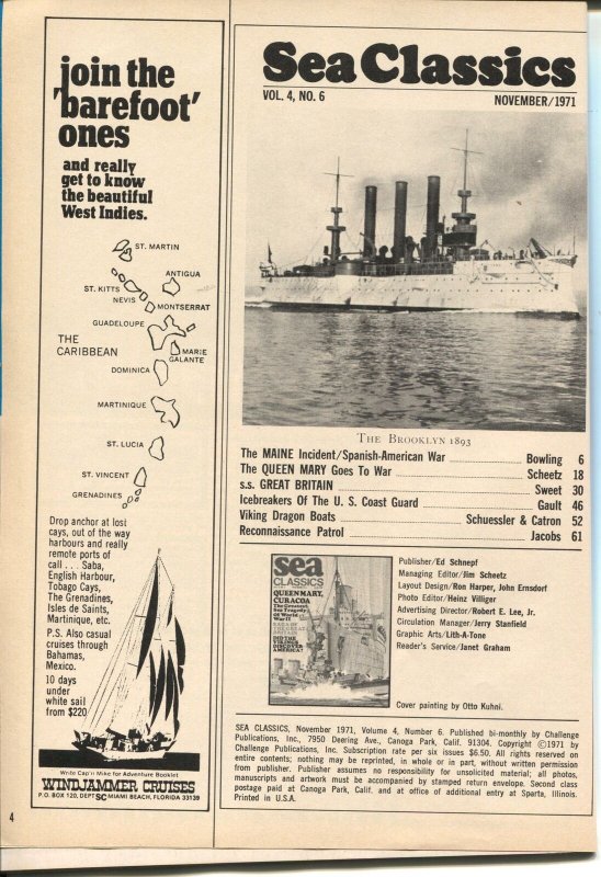 Sea Classics11/1971-Challenge-Vikings discover America-WWII Sea Tragedy-VF