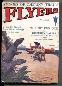 FLYERS #4 Jan 1930-SUPER RARE aviation pulp-Lindbergh-Komodo dragon cvr
