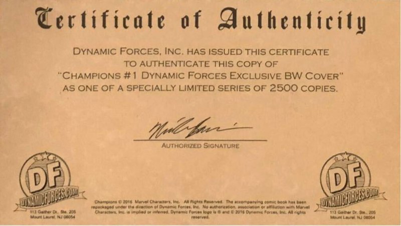 CHAMPIONS #1 DF EXCLUSIVE JOHN CASSADAY B&W SKETCH VARIANT  W/COA NM.