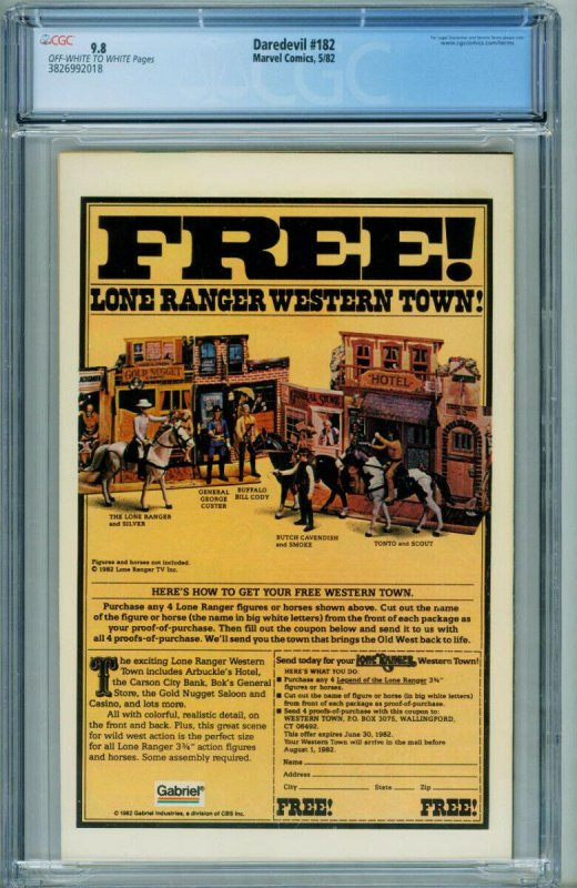 DAREDEVIL #182 CGC 9.8-ELEKTRA-FRANK MILLER comic book 3826992018